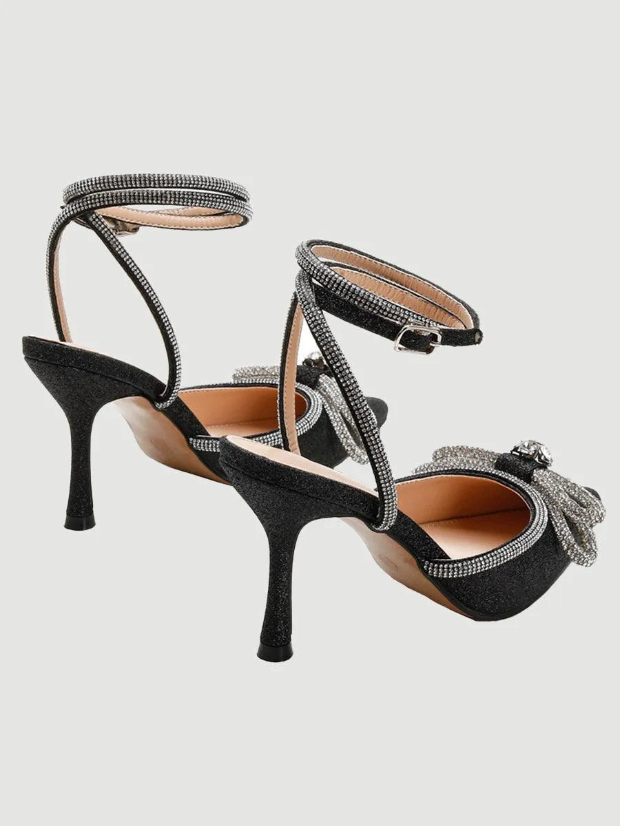 Rhinestone Bow Head Wrapped High Heels MHE1076